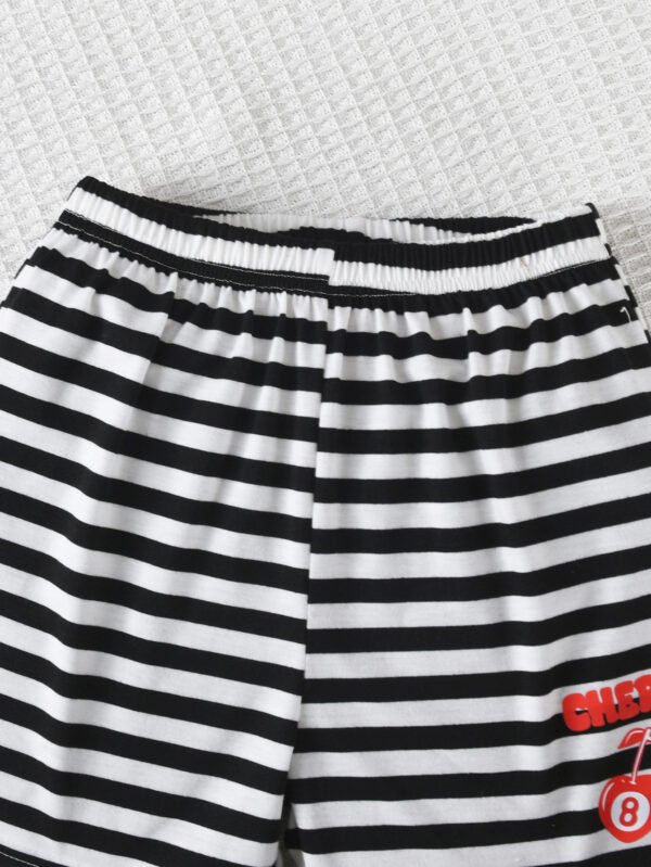 Girls Summer Fashion Striped Cherry Pattern Shorts Set Girls Summer Round Neck Sleeveless Shorts Set - Image 6