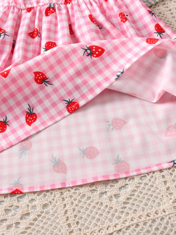 Summer Girls Fashion Plaid Strawberry Print Casual Dress Girls Summer Small Flying Sleeve Dress - Image 7