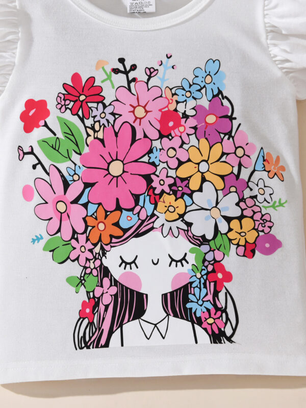 Summer girls girls sleeveless round neck small flying sleeve short T-shirt floral comfortable cool shorts suit - Image 5