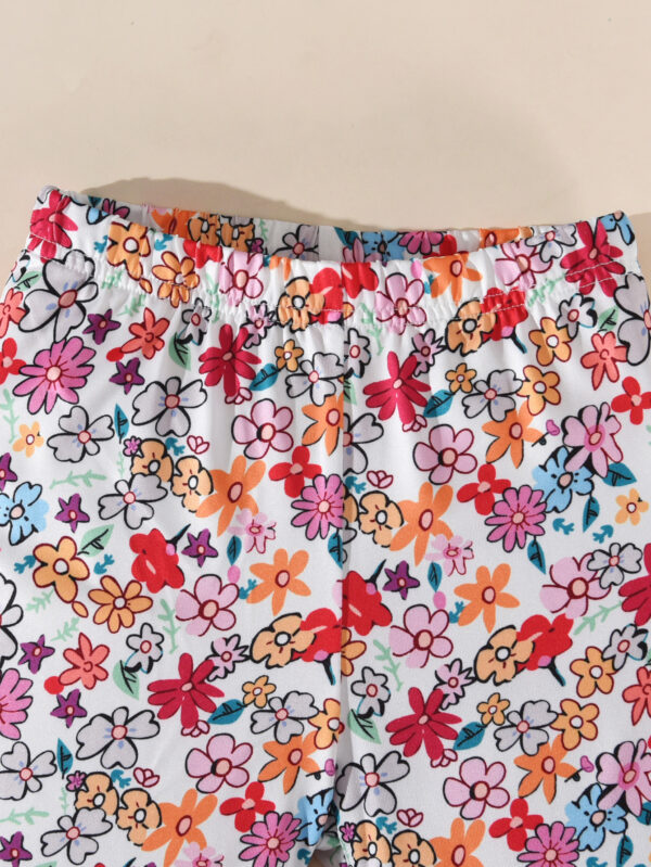 Summer girls girls sleeveless round neck small flying sleeve short T-shirt floral comfortable cool shorts suit - Image 6