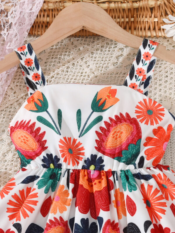 Summer girls bohemian suspender floral dress Summer elastic holiday dress waist ruffle skirt - Image 3