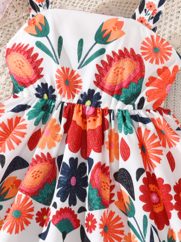 Summer girls bohemian suspender floral dress Summer elastic holiday dress waist ruffle skirt - Image 4