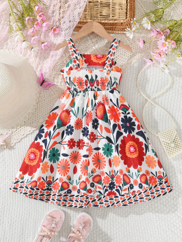 Summer girls bohemian suspender floral dress Summer elastic holiday dress waist ruffle skirt - Image 2