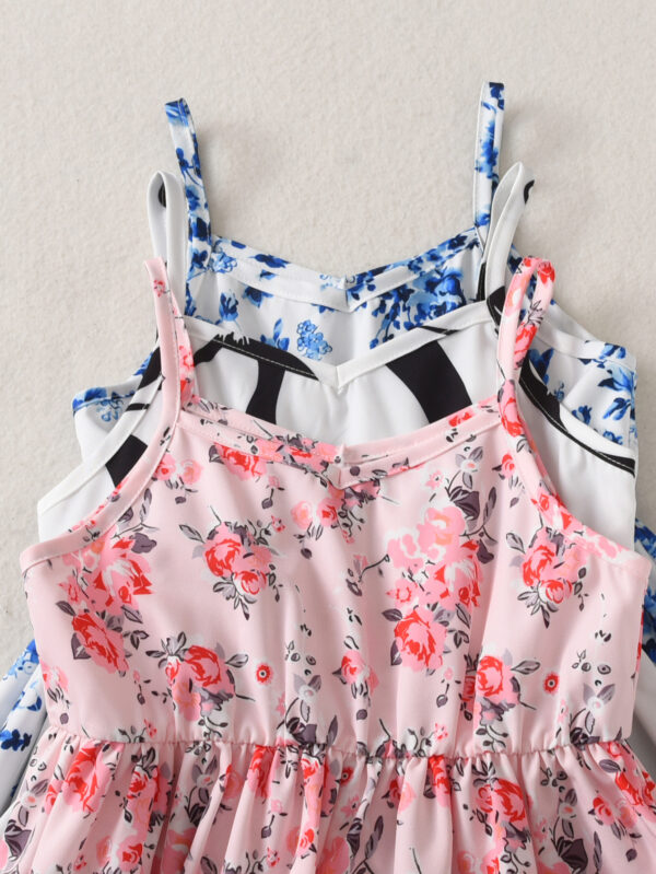 Girls Summer 3-piece floral print and irregular stripes thin straps simple fashion dress - Image 3
