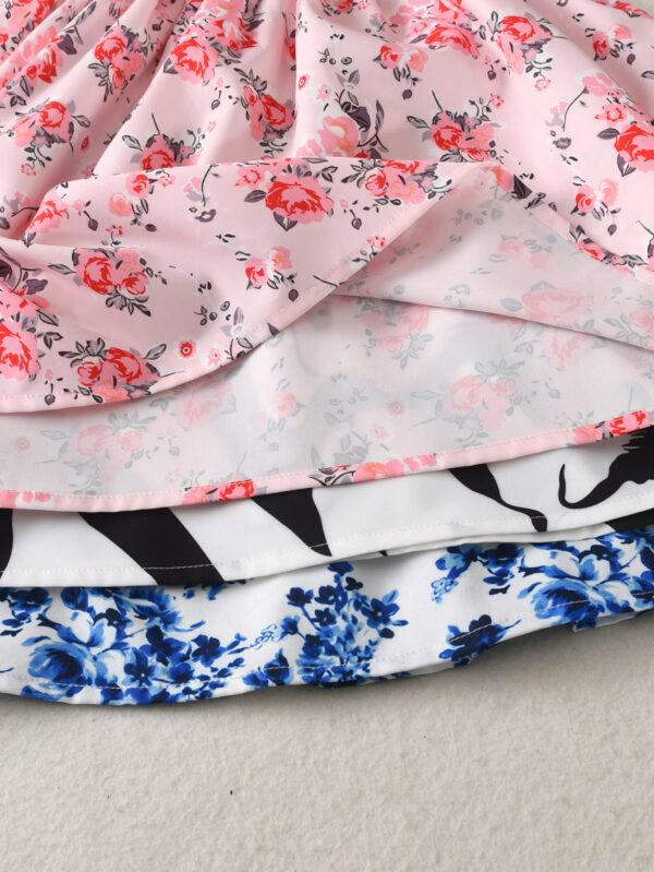 Girls Summer 3-piece floral print and irregular stripes thin straps simple fashion dress - Image 8