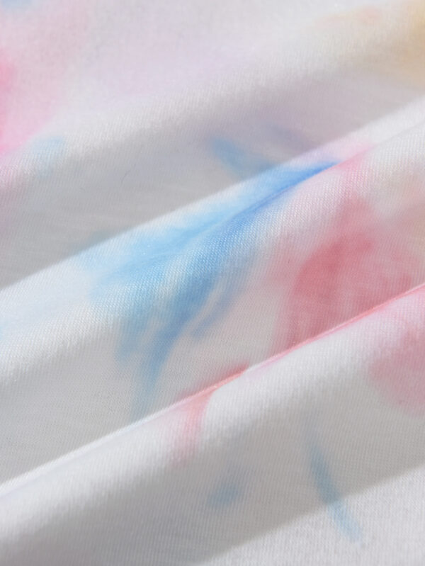 Boys&apos; Colorful Tie-Dye Palm Tree Pattern Short Lightweight Fashion Short-Sleeved Round Neck T-Shirt + Solid Color Shorts Set - Image 9
