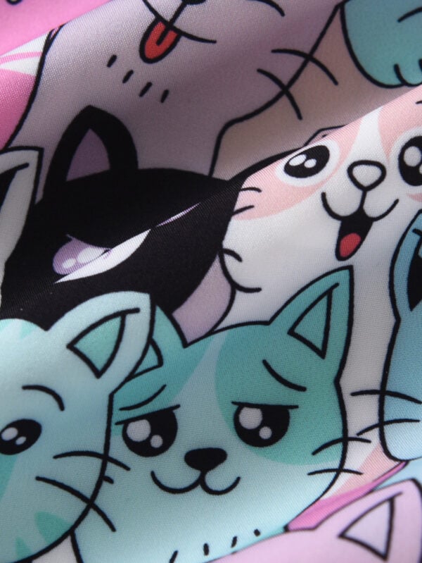 Girls Cartoon Cat Printed Flying Sleeve Dress Cute Animal Pattern A-Line Skirt Summer Dress - Image 8