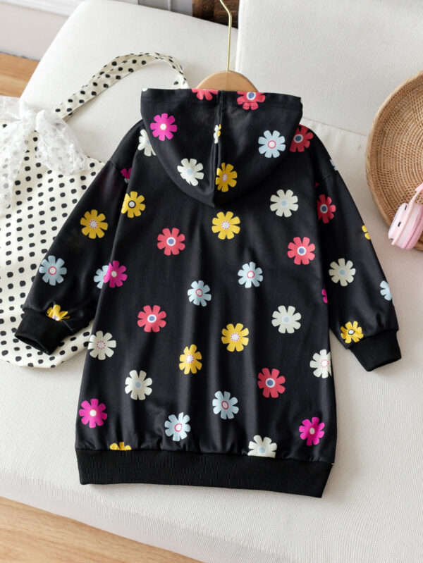 Season&apos;s new trend girls&apos; hooded sweatshirt dress with colorful flower pattern dress - Image 2