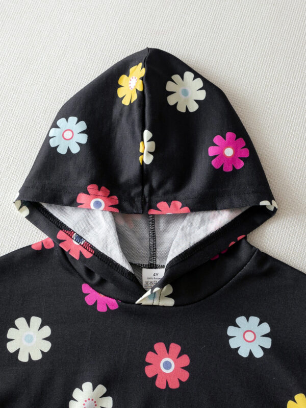 Season&apos;s new trend girls&apos; hooded sweatshirt dress with colorful flower pattern dress - Image 3