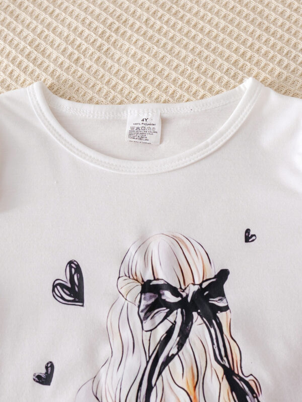 Girls&apos; autumn trendy round neck long sleeves with ruffled shoulders sweatshirt + black trousers suit - Image 3