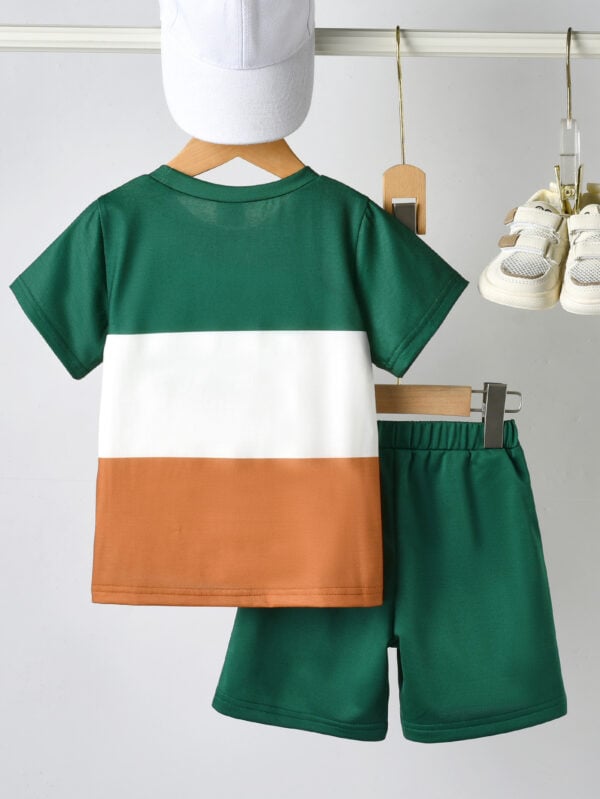 HANDSOME Letter Printed Casual Wear Round Neck T-shirt and Shorts Children&apos;s Summer Clothing Set - Image 2