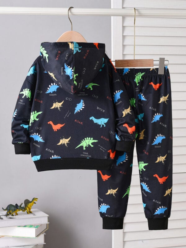 Autumn boys&apos; trend with a front kangaroo hooded sweatshirt style + casual sports pants set - Image 2