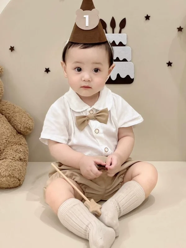 一周岁男宝宝帅气套装婴儿百日宴礼服婴幼儿韩系英伦风小西装夏天