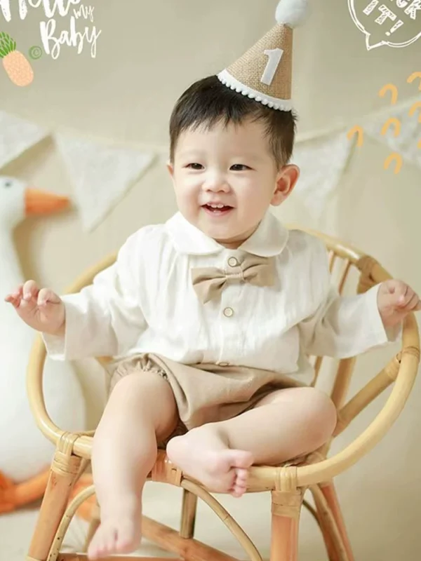 一周岁男宝宝帅气套装婴儿百日宴礼服婴幼儿韩系英伦风小西装夏天 - Image 3