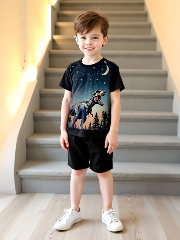 New fashion boys summer trend dinosaur cartoon pattern short suit boys summer dinosaur starry sky suit - Image 2