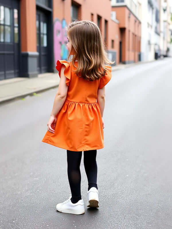 Summer Girls Orange Flying Sleeve Top + Trousers Set Girls Trendy Trousers Set - Image 3